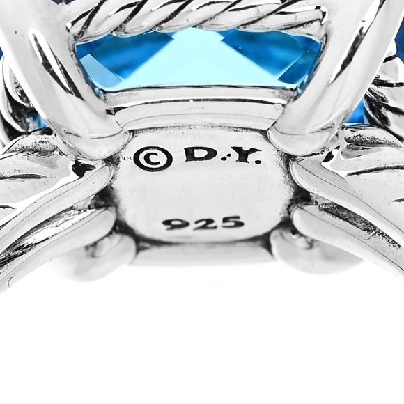 David Yurman Sterling Silver Diamond Blue Topaz 14mm Chatelaine Ring Size 6.5 - Picture 5 of 7